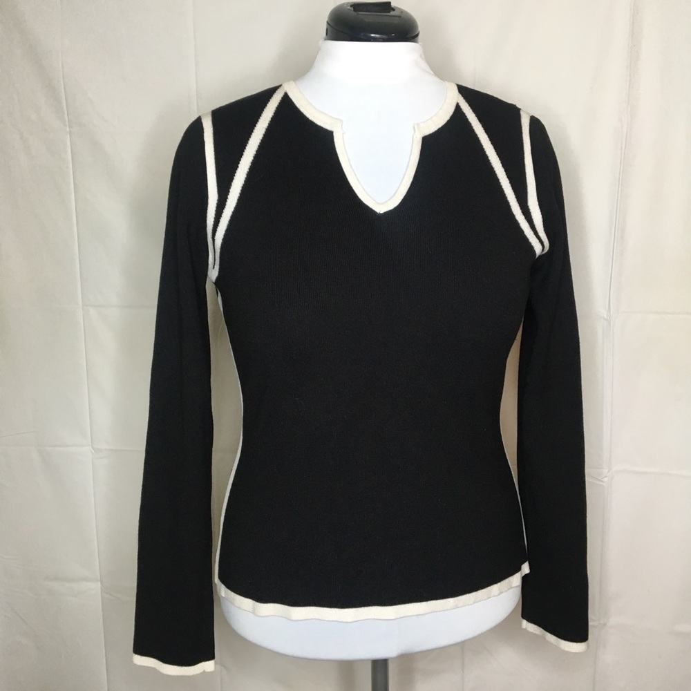 Colette Mordo‎ Sweater Pullover Top Black White Medium M